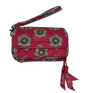 Vera Bradley Pink Floral‎ Wristlet Wallet Large Capacity 8 Cards Coin Purse